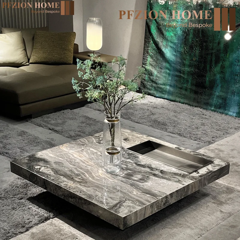 PFZION HOME Modern Nature Marble 2-Piece Coffee Table Set for Living Room Center Table Furniture