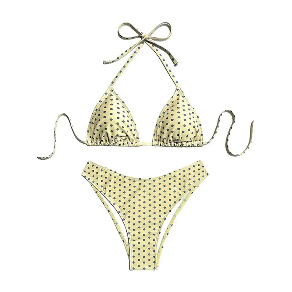 1 Set Dot Triangle Bikini Women Swimsuit Two-Piece Set Quick-drying Sexy Halter String Top And Thong For Beach Pool Party