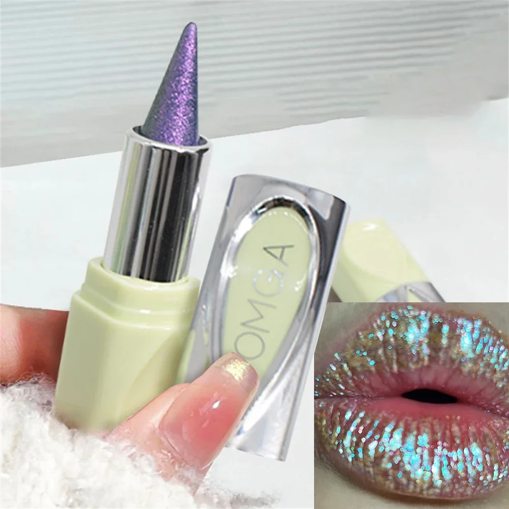 1Pcs Chameleon Glitter Lip Balm Lasting Moisturizing Shimmer Pearlescent Lipstick Chrome Shifting Pigments Eyeshadow Makeup