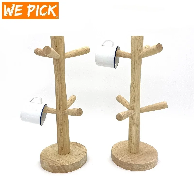 WEPICK Tree Shape Wooden Coffee Tea Cup Holder Storage Stand Home Kitchen Mug Hanging Display Drink Utensil Holder 6 Hooks