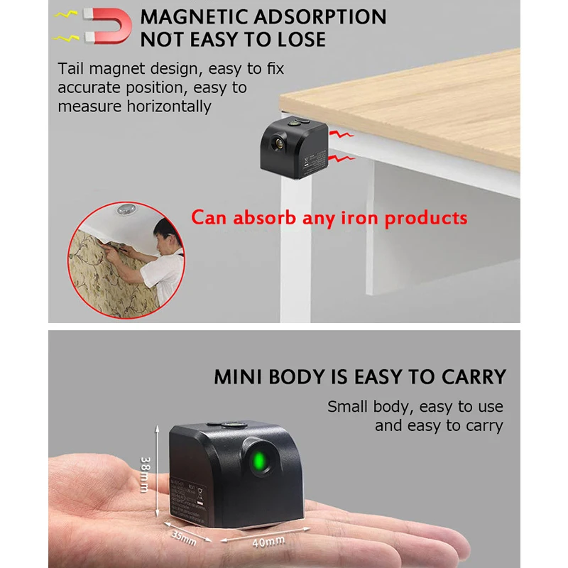 Mini Laser Level Meter Green/Red Light Laser Beam Cross Horizontal Line Vertical Line USB Charging Calibrator Measurement Tool