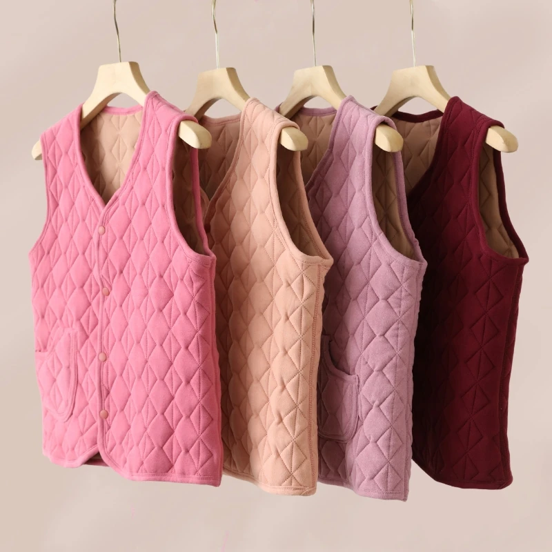 

Женская утепленная жилетка с V-образным вырезом на флисовой подкладке, осенне-зимняя, двусторонняя, из бархатного хлопка, для ношения под одеждой, топ-майка для мам