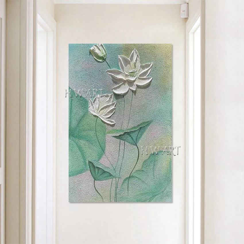 Beautiful Handmade Natural Scenery Painting, 3d Abstract Lotus Flowers Art Wall, Frameless, High Quality, Acrylic Canvas Picture