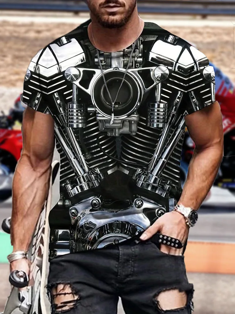 

Men's Summer Highway Outlaw 3D Stereoscopic Motorcycle Print T-shirt, 100% Polyester, Trendy Cycling Jersey
