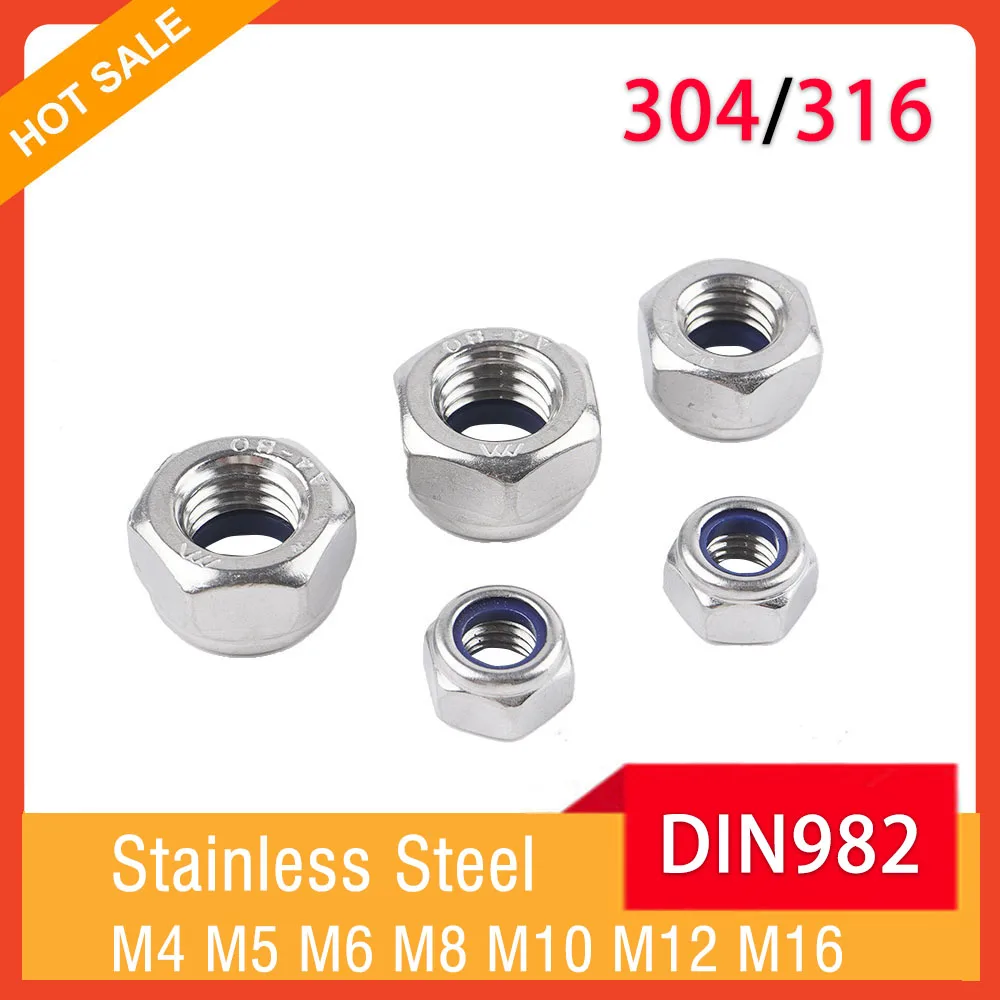 

M4 M5 M6 M8 M10 M12 M16 DIN982 A2-70 304/A4-80 316 Stainless Steel Thickened Nylon Lock Nut Nylon Insert Self-lock Nuts