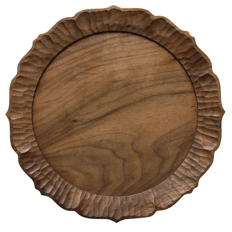 

Manual Black Walnut Solid Wood Lace Pastry Food Plate Decorate Meal Tray Fruit Pastry Service Tray Hotelshousehold Steak