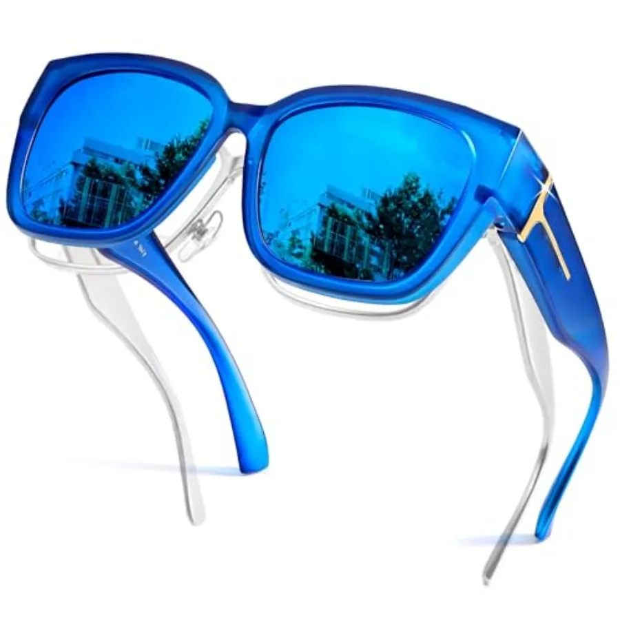 

SIPHEW Mirrored Sunglasses Polarized Fit Over Glasses for Women - Trendy Large Square w UV400 Protection Sun Glasses