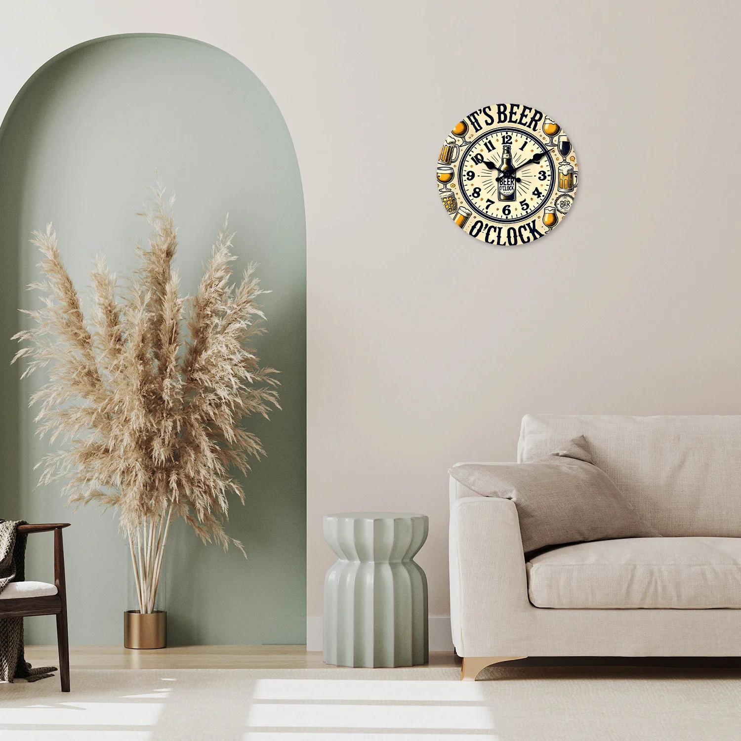 Fashionable and Unique Beer Mug Pattern Wooden Wall Clock for Living Room, Bedroom, Kitchen, Home Decoration, Silent Quartz Clock, Holiday Gift, 10
