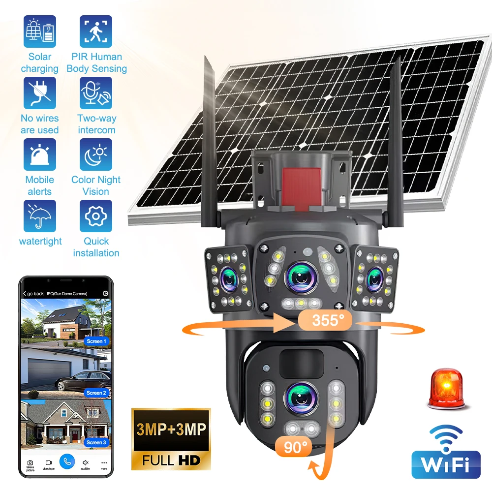 

HD 6MP WiFi Camera Kit Outdoor Solar Battery Powered Home Two-way intercom Video Surveillance Night Vision Motion Detection