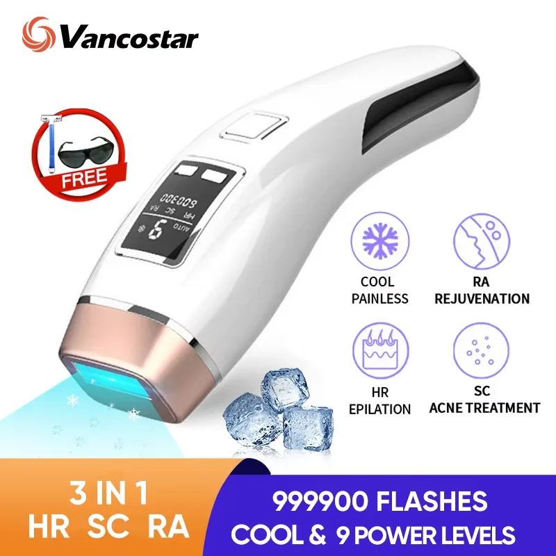 Vancostar 4in1 Laser Hair Removal IPL Epilator 999000 Flash Cooling Acne Treatment Rejuvenation Device for Home Bikini Trimmer