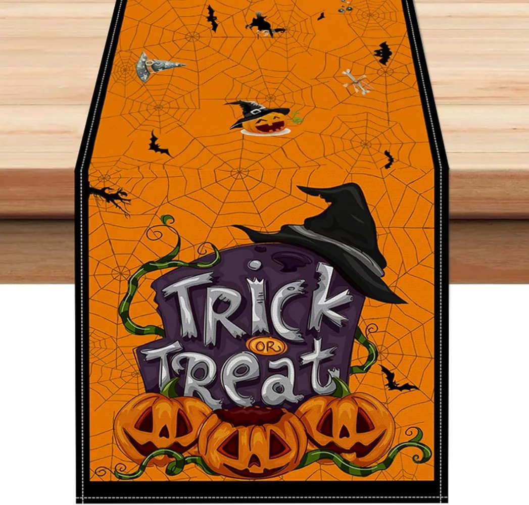 

Halloween Pumpkin Table Runner Orange Seasonal Fall Kitchen Dinning Table Decoration for Home Party Decor