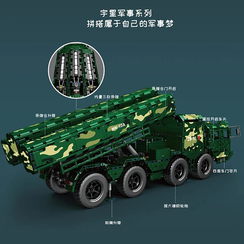 MOULD KING 20008 MOC Technical Truck APP RC CJ-10 Cruise Missile With Motor Building Blocks Bricks Puzzle Toy Kid Christmas Gift