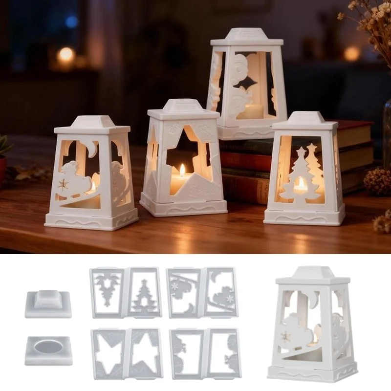 

Christmas Decor Elk Snowflake Candle Holder Silicone Mold DIY Christmas Tree Sled Candlestick Plaster Resin Molds Craft Ornament