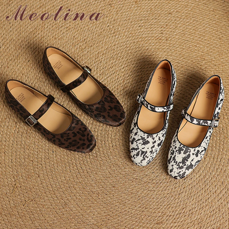 

Meotina Women Genuine Leather Mary Janes Flats Round Toe Buckle Mixed Colors Glove Shoes Ladies Fashion Shoes Spring Autumn 40