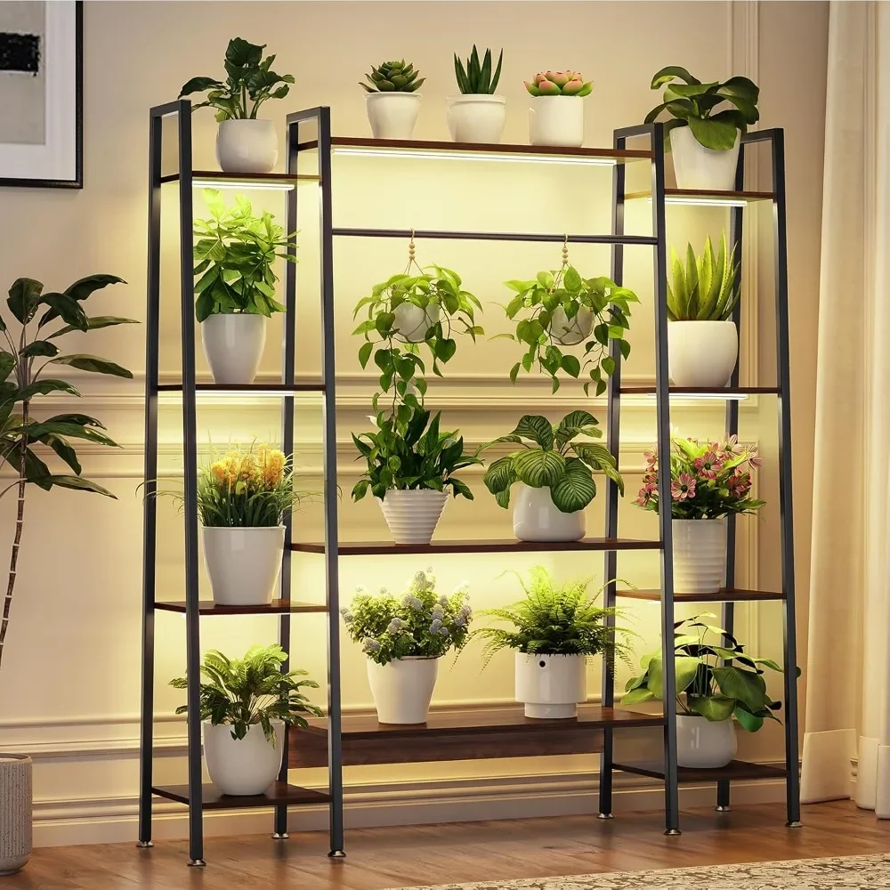

55" Large Plant Stand Indoor with 8 LED Grow Lights (3 Modes & Auto Timer) - 12 Tiered Metal Plant Shelf, 10 Dimmable Brightness