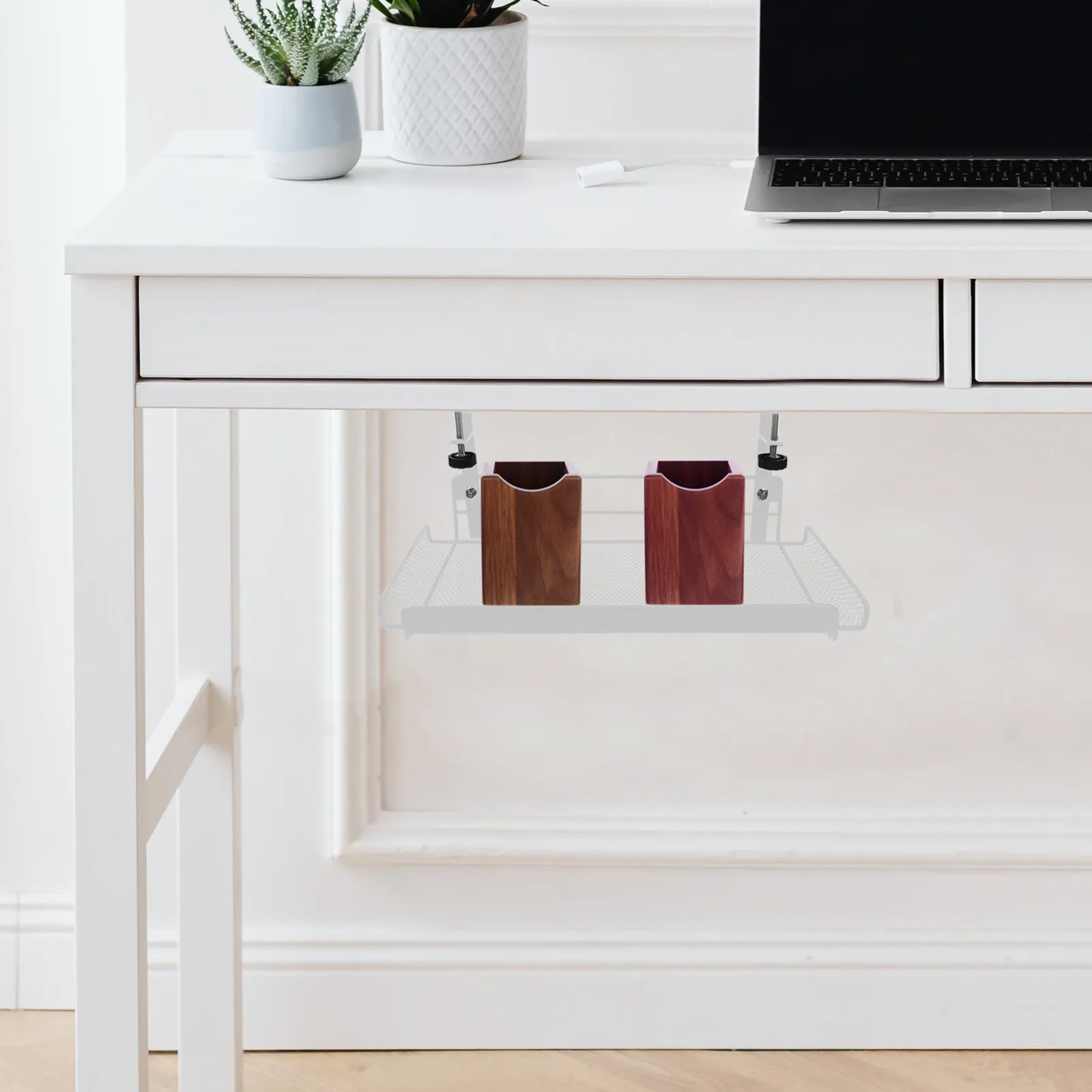 Office Under Desk Organizer Storage Basket Adjustable Metal Wire Design File Document Holder for Desk Under Shelf Bathroom