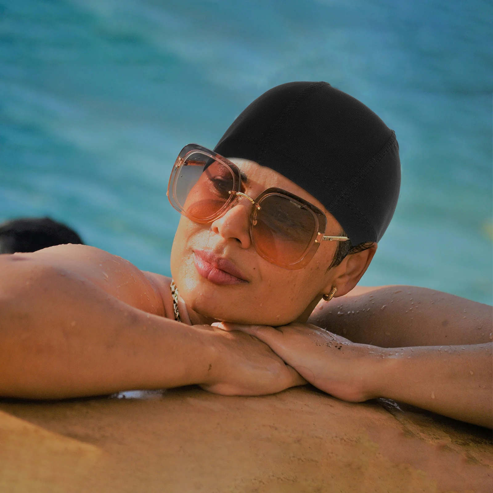 3 قطعة قبعة السباحة سريعة الجفاف عالية المرونة البوليستر قبعة السباحة للجنسين للشعر الطويل الشباب الرجال النساء قبعة السباحين #4