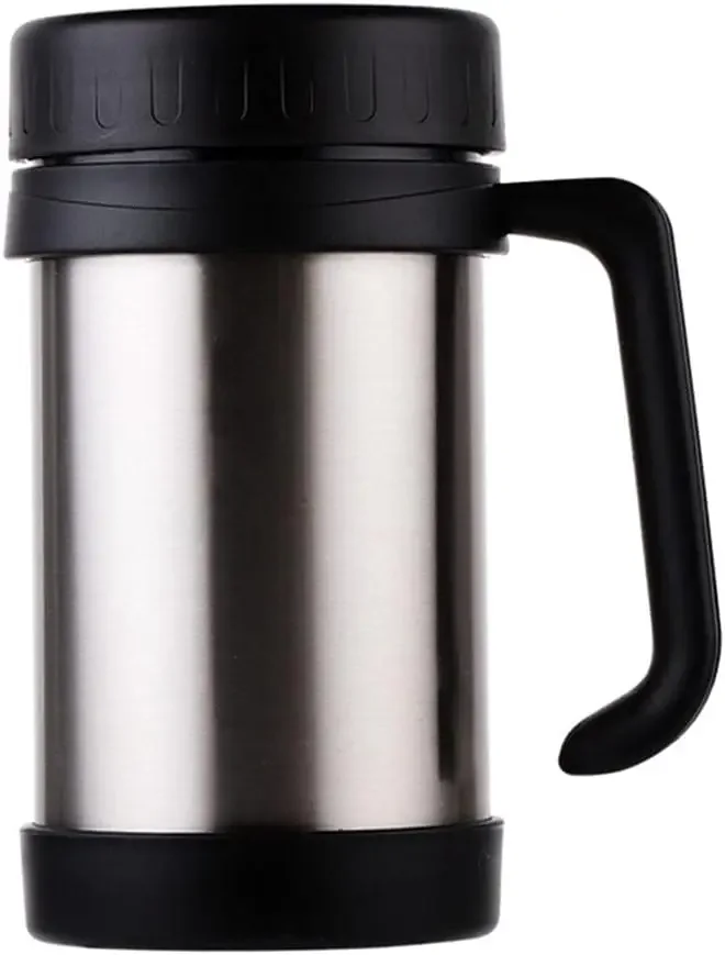 Thermo Mug Stainless Steel Vacuum Flasks with Handle Thermo Cup Office ES for Tea Insulated Cup Black+Silve (Color : Black) (Sil
