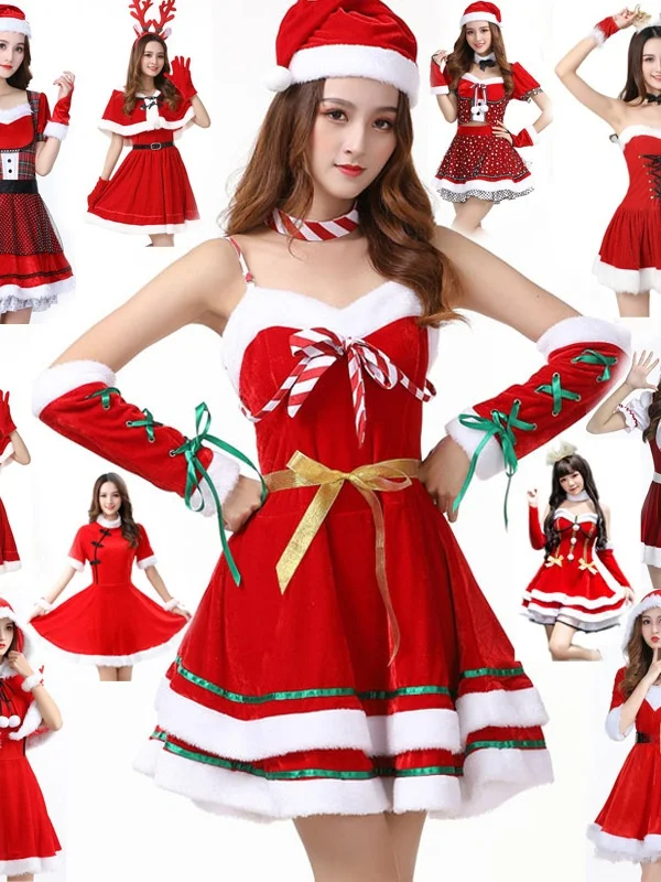 レッド ハロウィン コスチューム ドレス セット マント付き パーティー バー パフォーマンス衣装 女性用 伝統的な服 ステージ パフォーマンス ウェア