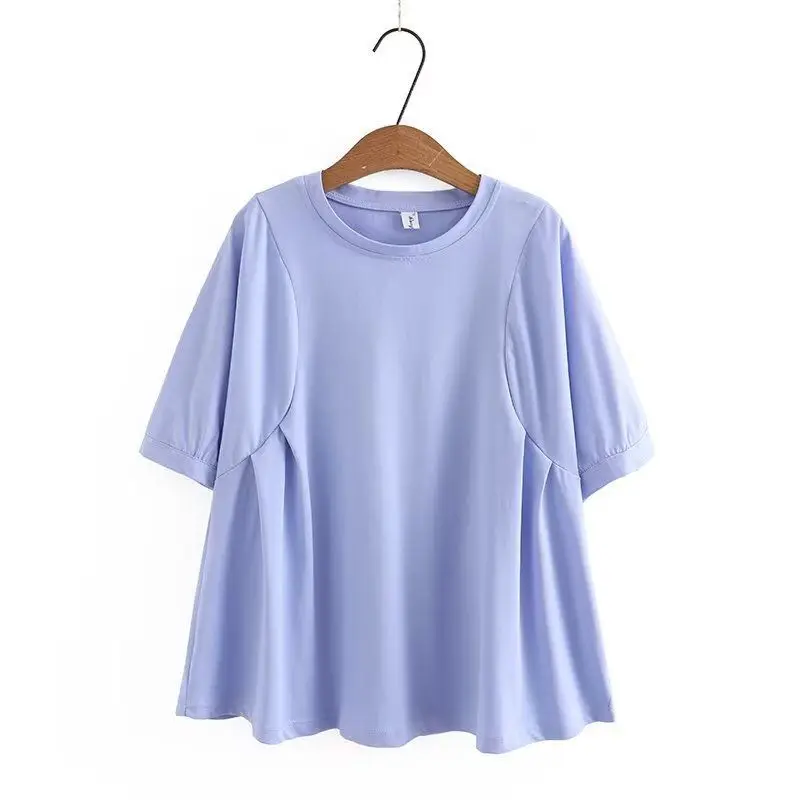 

Летняя одежда, уменьшающая возраст, повседневная свободная рубашка в западном стиле, универсальная кукольная рубашка большого размера с круглым вырезом и средними рукавами