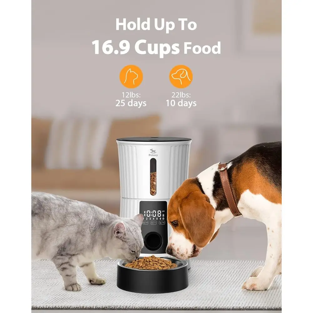 Timed Automatic Cat Feeders - 4L Programable Dry Food Dispenser for Cats and Small Medium Dogs 6 Meals with Desiccant Bag Dual P