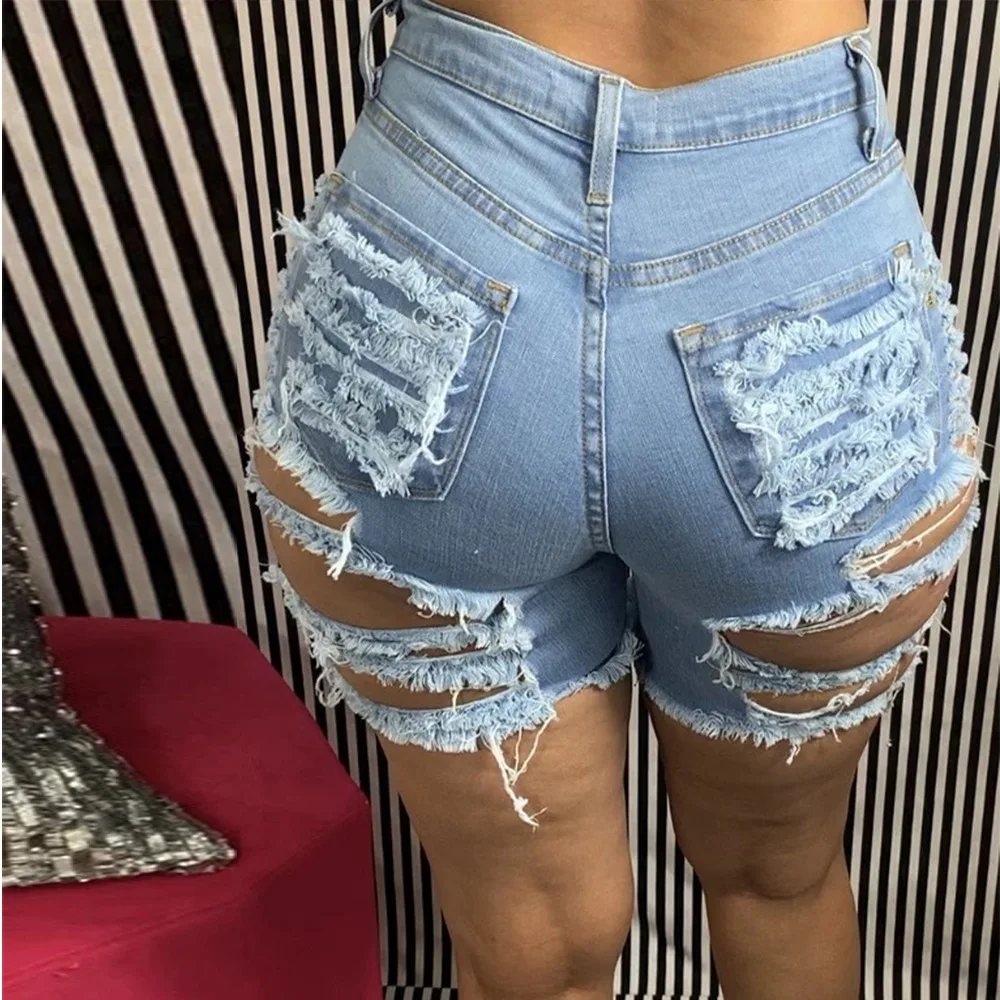 2026 Summer New High Waist Women's Ripped Denim Shorts Fashion Stretch Slim Fit Jeans Shorts Ladies Sexy Shorts