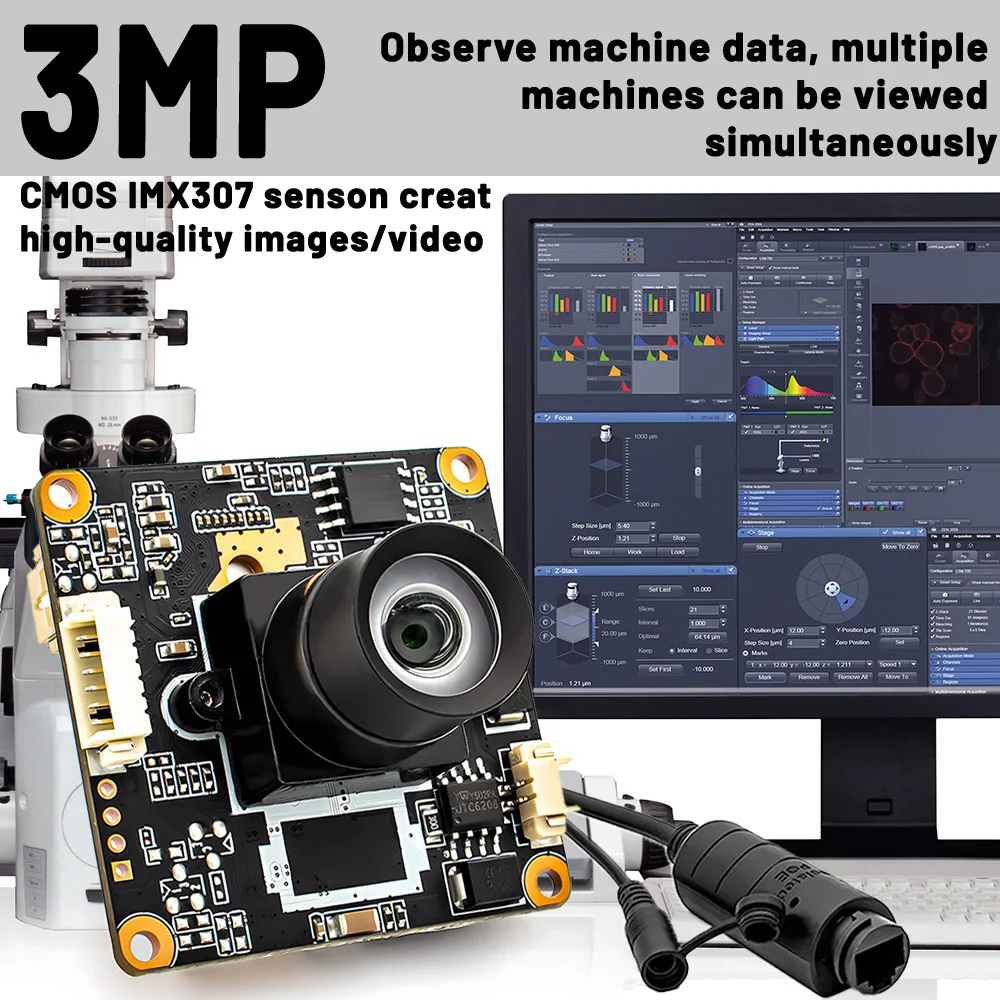 3MP POE IP Camera Module IMX307 SSC335 With M12 Lens ONVIF RTSP RTMP Audio Network CCTV Security Camera Board for Machine Vision