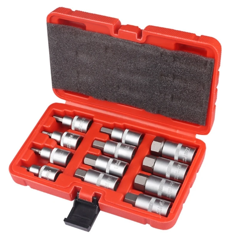 12Pcs 1/2inch Drives Impact Hexagon Bit Socket Set H5 H6 H7 H8 H12 H14 H16 H17 40JE