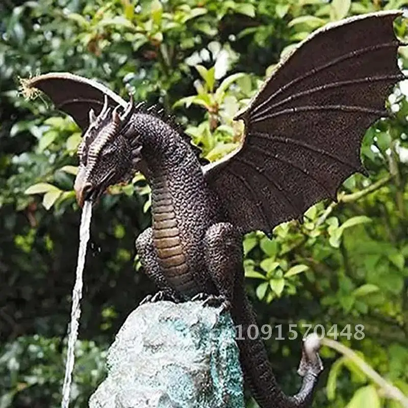 Garden Fountain Dragon Statue Water Spray Dragon Pattern Resin Waterscape Sculpture Cool Pond Spitter Landscape Decor Dragon