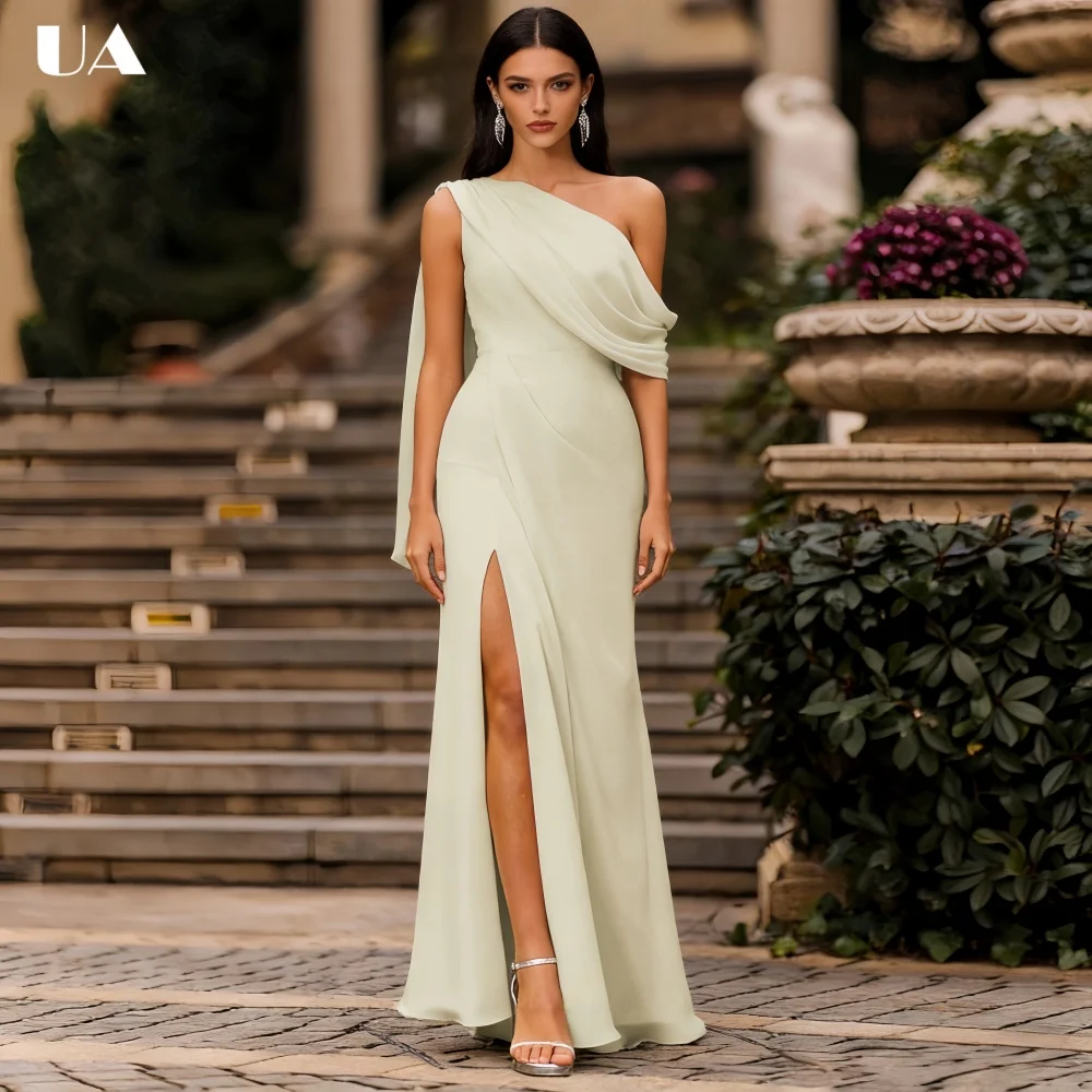 

ULBYANRY Customized Straight Asymmetrical Neck Prom Dress Elegant Draped High Slit Evening Dress Classic One-shoulder Maxi Dress