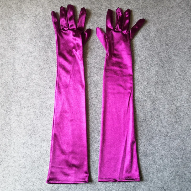 Women  Long Solid Satin Soft Multicolor Ceremonial Gloves Drive Ride Dance Performance Sunscreen Cosplay Elasticity