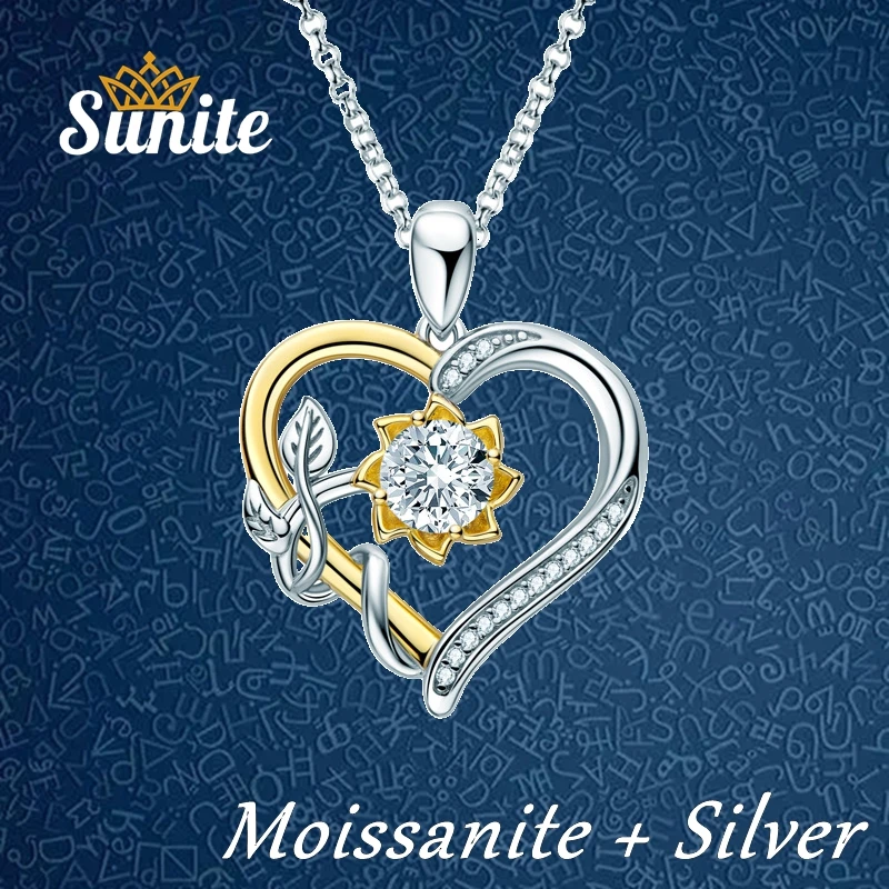 

Sunite 1.0ct Moissanite Diamond Forever Heart Necklace Pendant For Women 925 Sterling Silver Lover's Gift Fine Jewelry