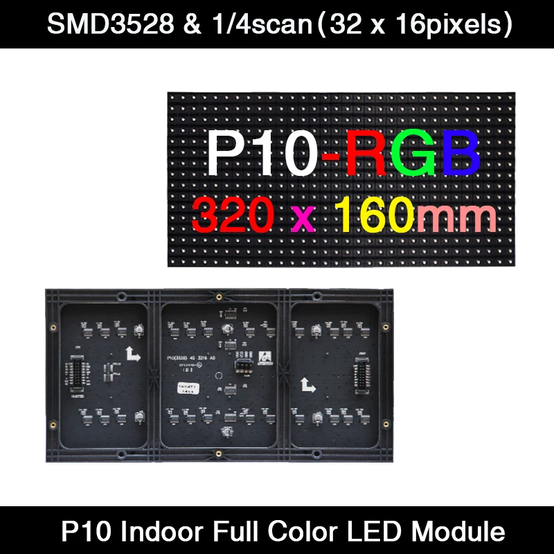 

200Pcs/Lot P10 Indoor SMD LED Module / Panel 320x160mm Full Color Display 3in1 1/4 Scan SMD3528 HUB75E 32 x 16 Pixels Matrix RGB