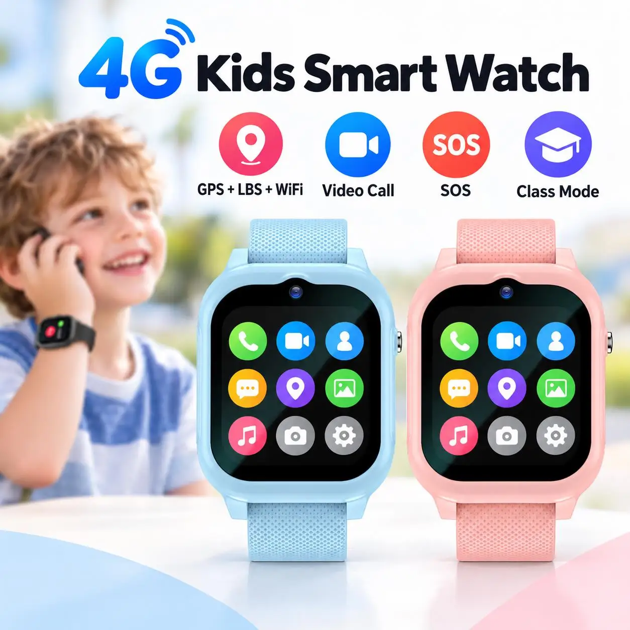 Kids Smart Watch 4G GPS WiFi Phone Video Call SOS Location Tracker Class Mode No Game Smart Phone Watch Boys Girls Gifts