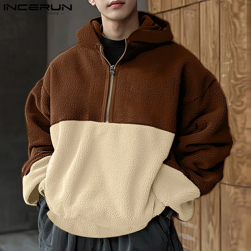 

INCERUN Men Colorblock Simple Loose Hooded Sweatshirts Casual Long Sleeve Hoodies Handsome Autumn Pullovers Knitted Jumpers