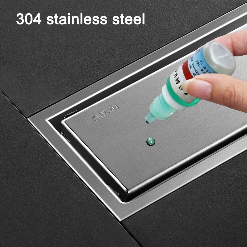 Invisible Bathroom Floor Drain 304 Stainless Steel Shower Drains Anti-odor Bathroom Shower Drainage 10cm Width Square Strainer