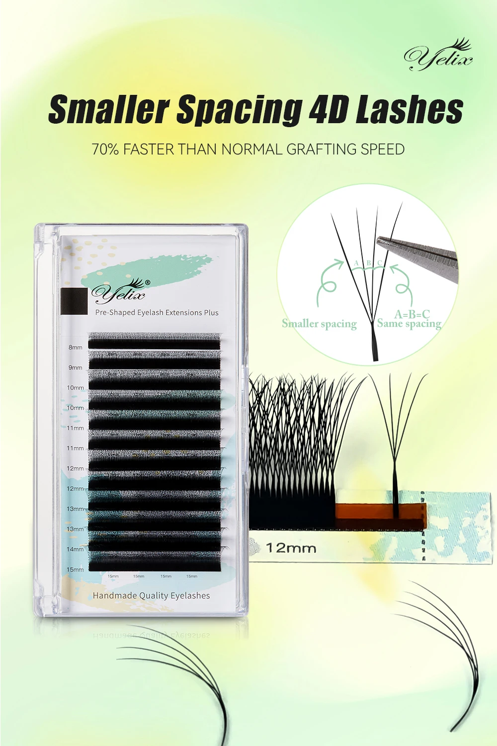 Yelix 4D-W Wimpernverlängerungs-Trays mit kleinerem Abstand, vorgefertigte Wimpernfächer, Ultra-Volumen und professionelle Großhandelslieferungen für Salons. – Detail 1