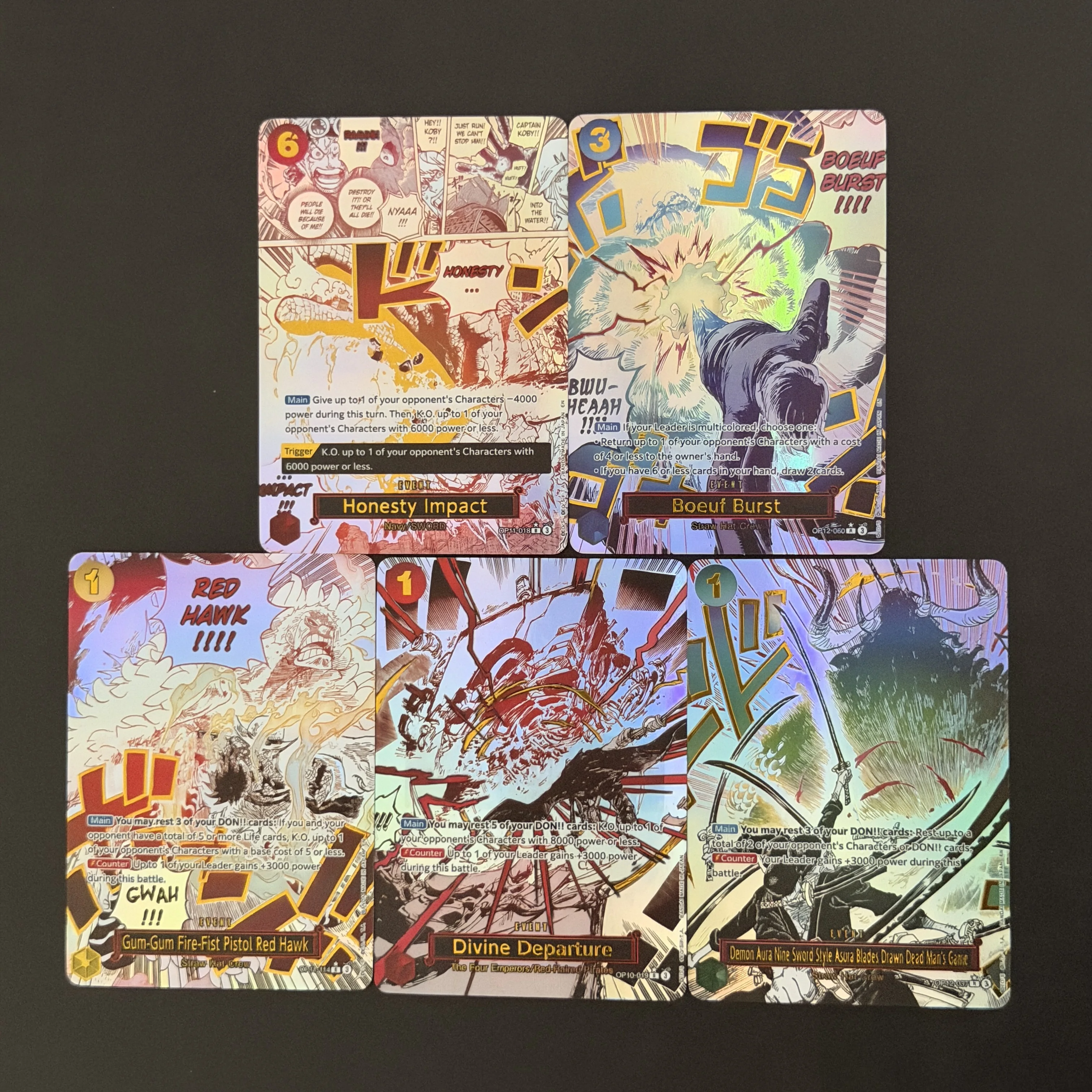 One Piece OP11-018 Event Manga R Divine Departure Boeuf Burst Tarjeta Flash en Inglés Colección de Arte Alternativo Tarjeta de Juego de Anime