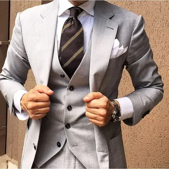 

Grey Gentle Men Suit Wedding Suits For Men Slim Fit 3 Piece Tuxedo Custom Groom Blazer Sets Terno Masculino Disfraz De Hombre