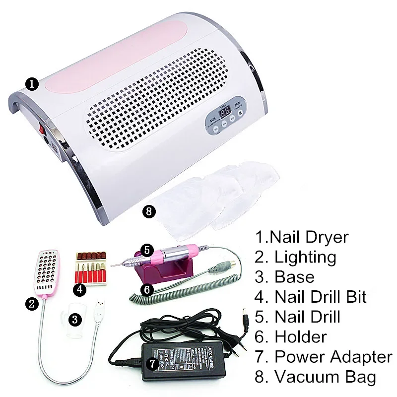 4 IN 1 Nail Drill and Nail dust Fan 54W Nail art salon suction dust collector machine FJQ-17