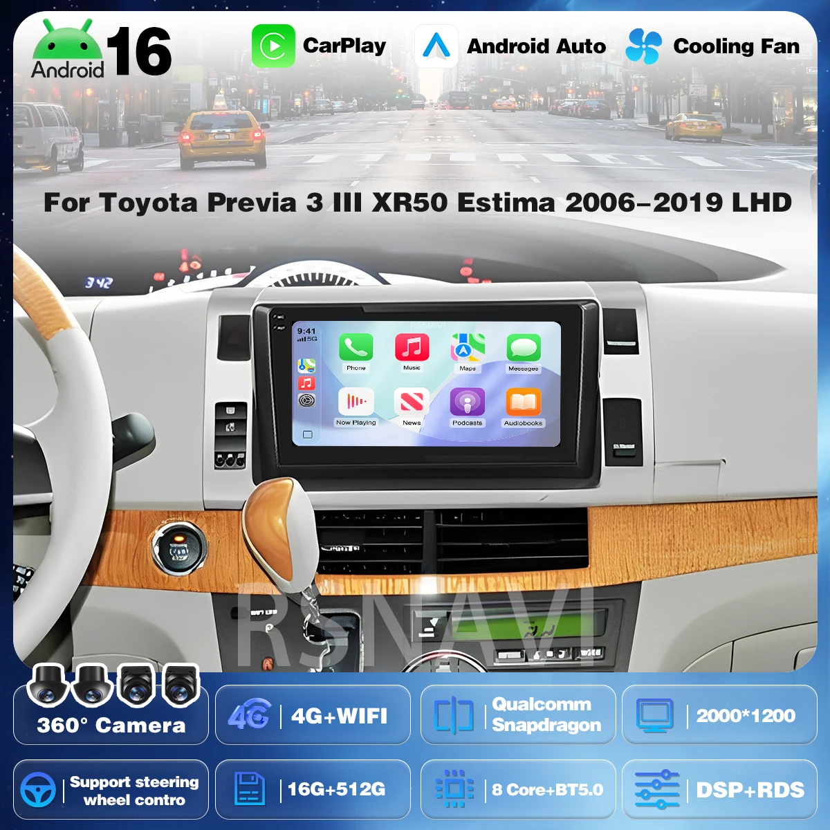 Android 16 Carplay DSP Autoradio Multimedia-Player für Toyota Previa 3 III XR50 Estima 2006-2019 LHD Autoradio Stereo Head Unit