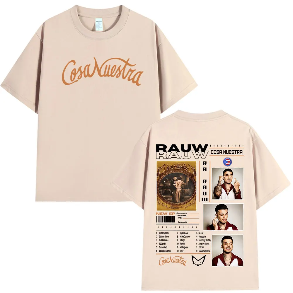 Rapper Rauw Alejandro Cosa Nuestra 티셔츠 남성 여성 빈티지 패션 반소매 티셔츠 코튼 캐주얼 오버 사이즈 티셔츠 탑