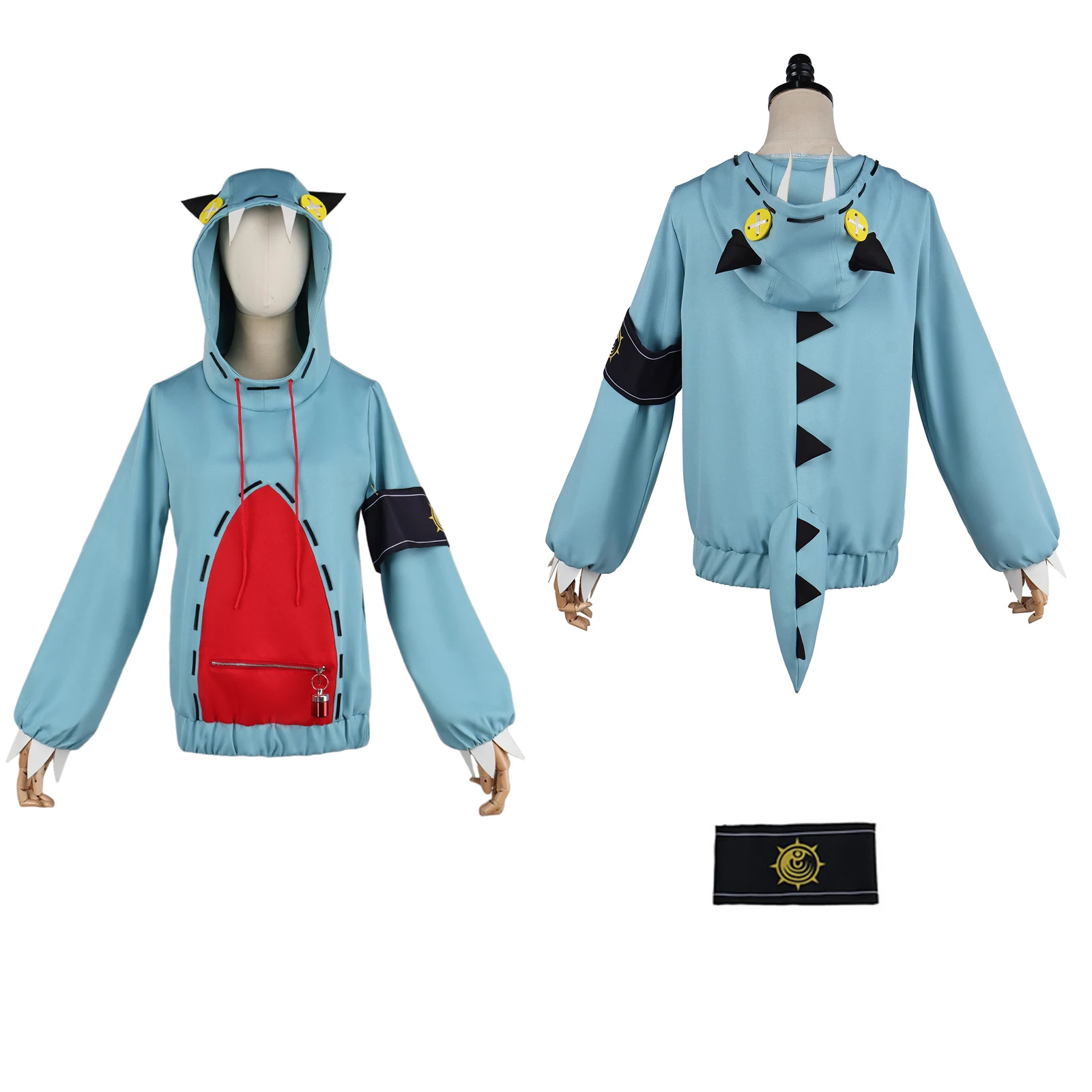 

Guita Hebby Fantasia Cosplay Costume Anime Men Women Blue Hooded Sweatshirt with Sleeves Shark Tail Halloween Party Uniform Set