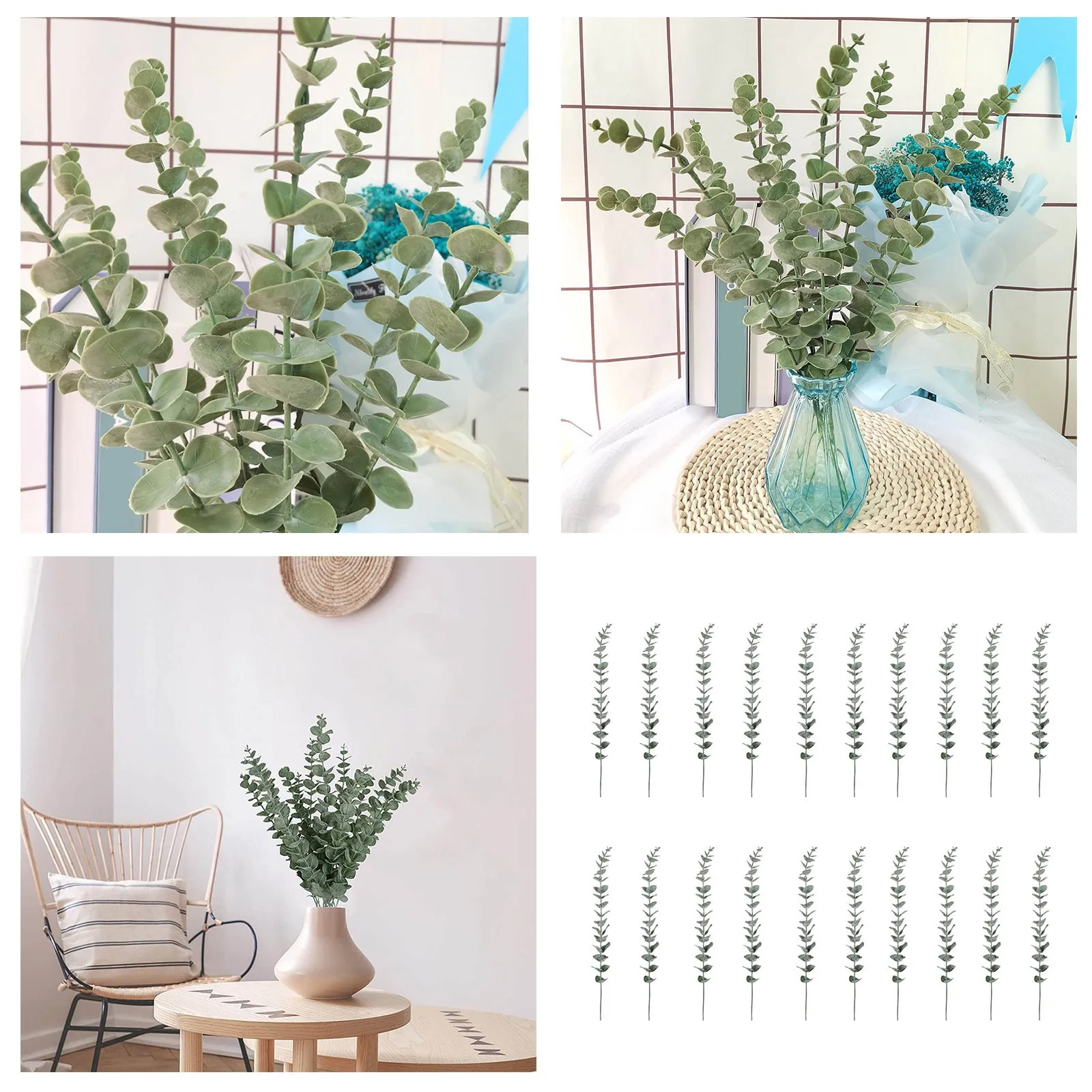 20PCS Artificial Leaves Stems Faux Greenery Decor Branches Real For Floral Arrangement Vase Wedding Artificial Flowers for Vase