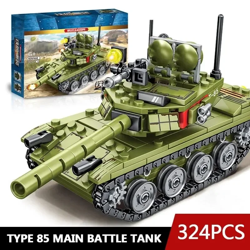 324PCS Military Equipment 85 Main Battle Tank Models Building Blocks WW2 Army Weapon Vehicles DIY Toys Gifts For Children Boys