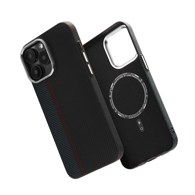 

Alloy Lens Carbon Fiber Texture 3D Relief Magsafe Case for iPhone 15 13 14Pro Max 12 Matte Wireless Charging Shockproof Cover