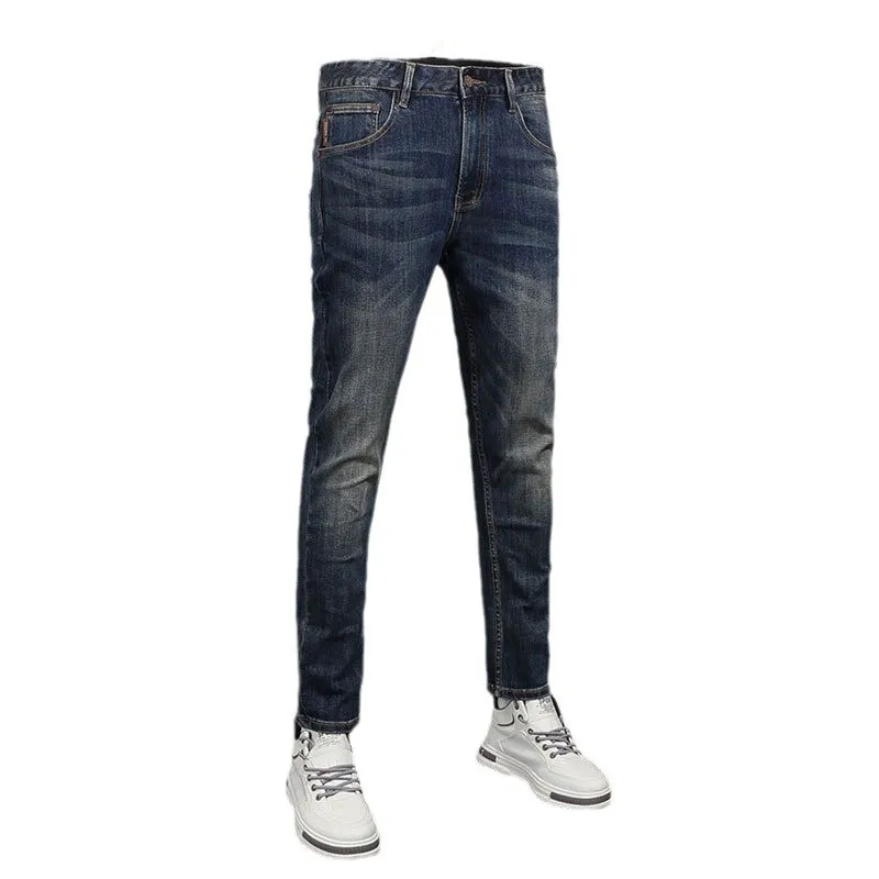 Fashion Designer Men Jeans High Quality Retro Washed Blue Elastic Slim Fit Vintage Jeans Men Casual Business Denim Pants Hombre