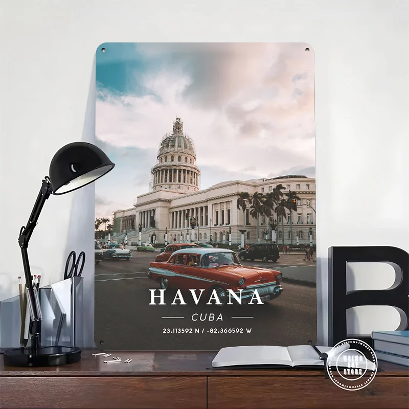 Havana Coordinate Art 3D Printed Texture Poster Personalized Wall Art Retro Metal Tin Signs for Home Decor Items Decoration Room