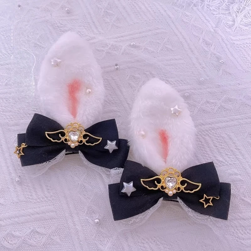 

Alice Original Lolita Hairpin Cute Girly Plush Lace Rabbit Ears Bow Girl Wearing Hair Accessories Girls Fashion Items