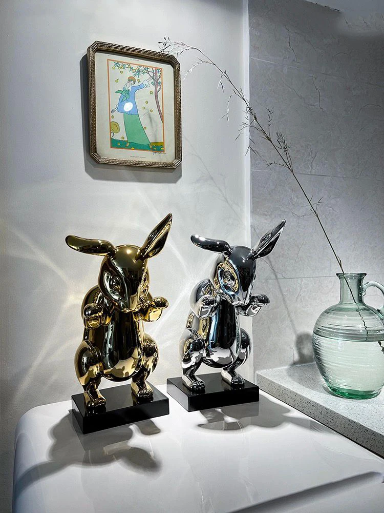 Home Decoration Electroplated Rabbit Ornaments Interior Sculptures And Figurines Table Decoration Accessories Festival Gifts